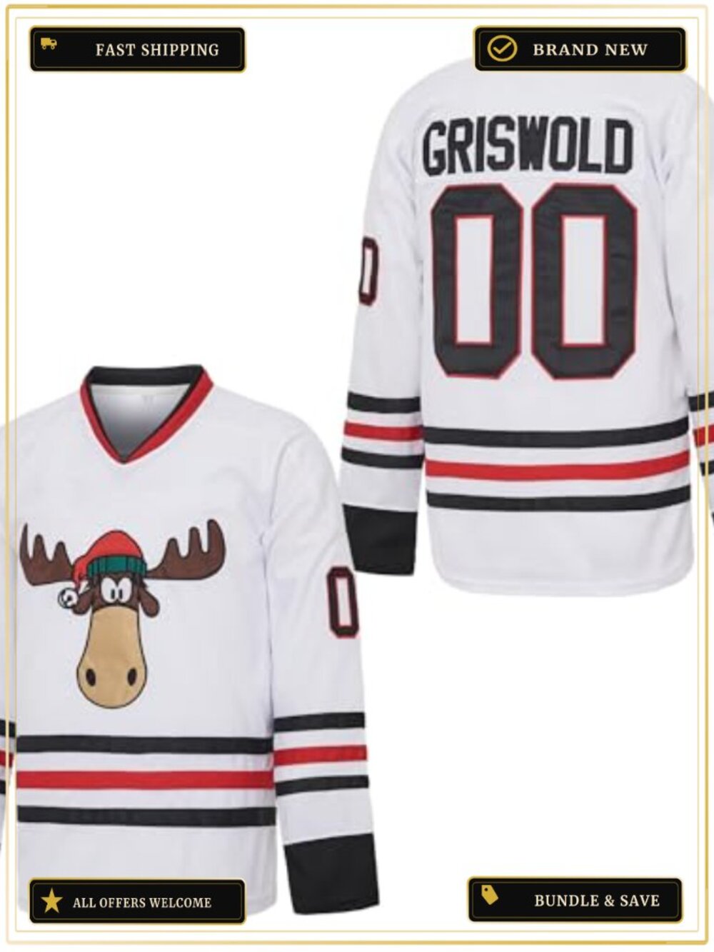 Mens Christmas Vacation Hockey Jersey Stitched Letters Mesh V-Neck